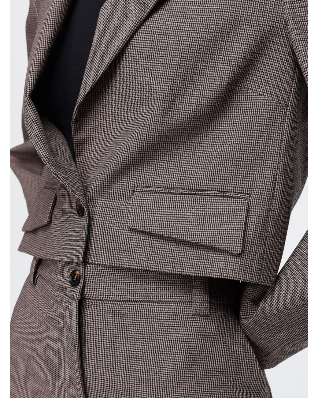 Pinko Gray Cropped Single-Breasted Houndstooth Wool Blend Blazer