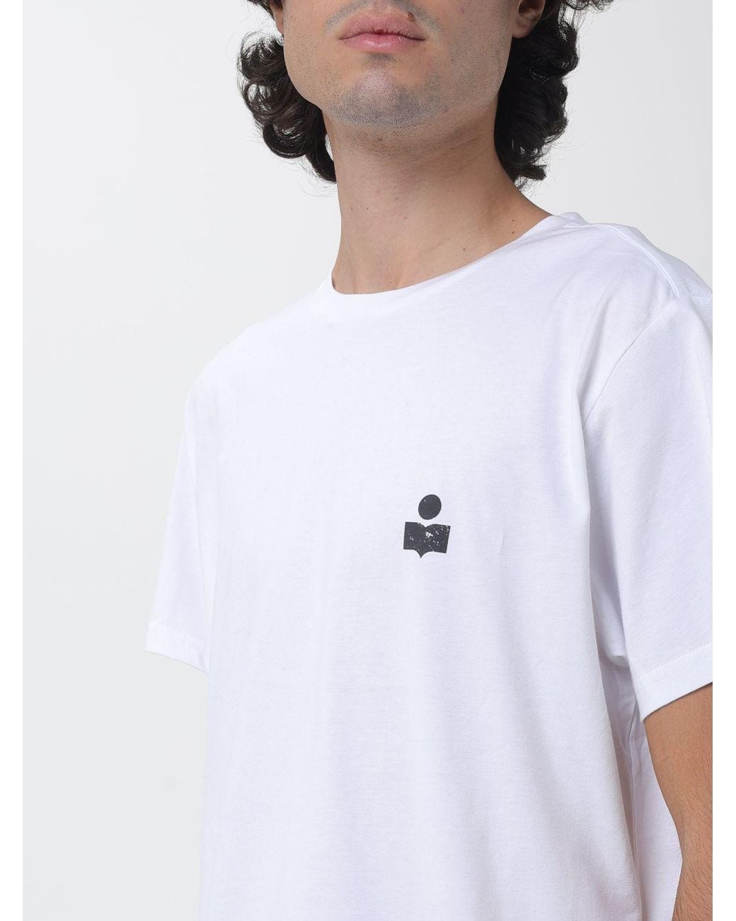 Isabel Marant White Slim Fit Cotton Crew-Neck T-Shirt With Contrast Logo for men