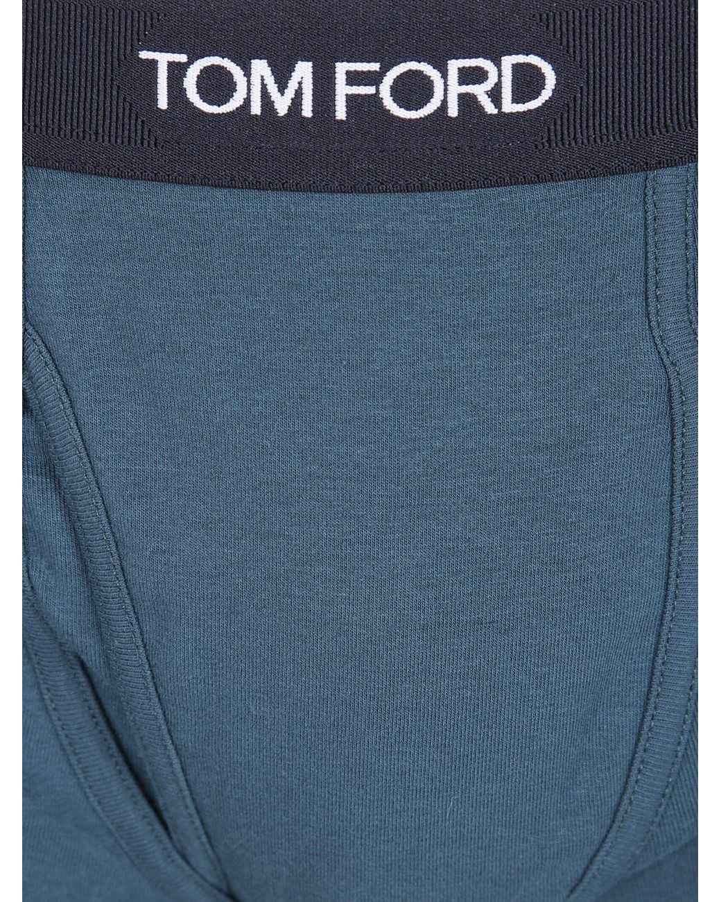 Tom Ford Blue Stretch-Cotton Boxer Briefs With Logo Waistband for men