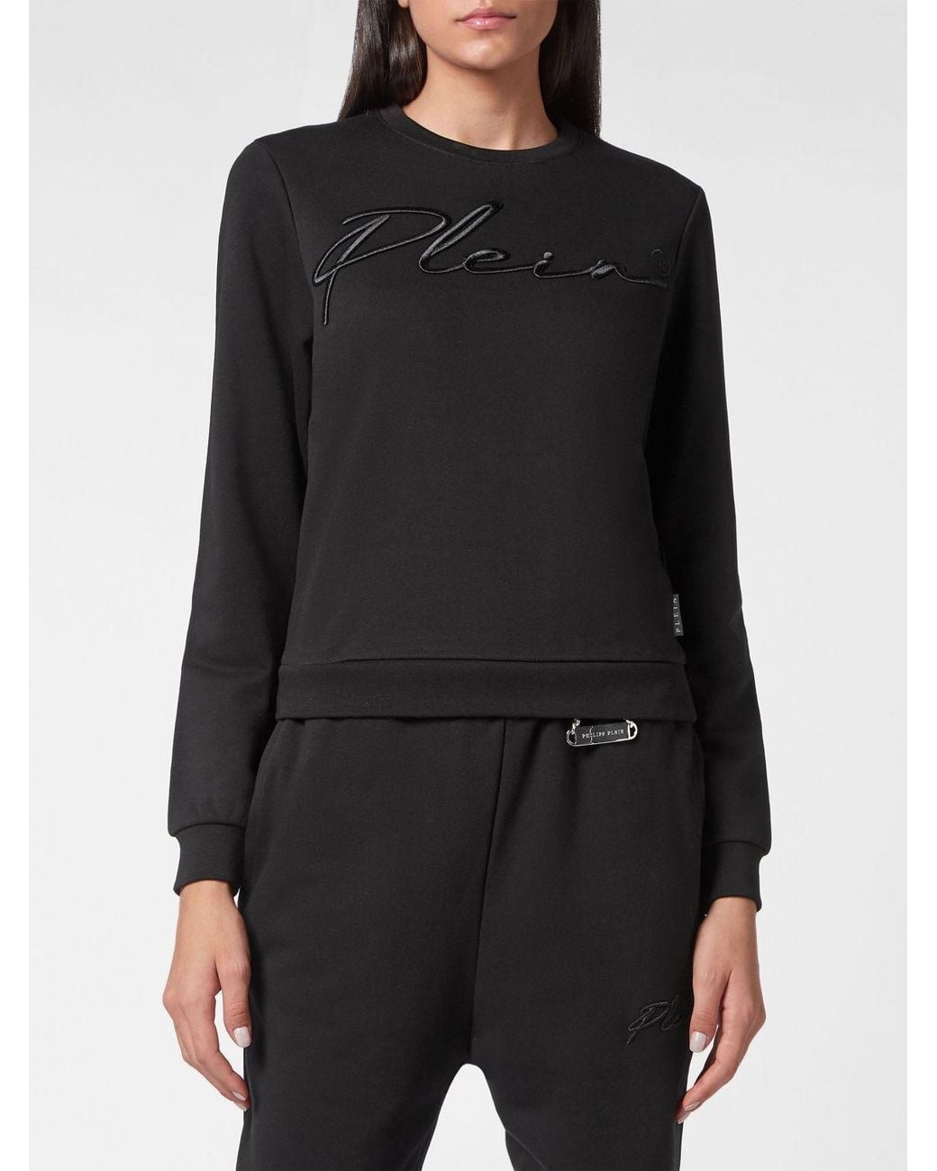 Philipp Plein Black Crewneck Jersey Jumper With Tone-On-Tone Embroidered Logo