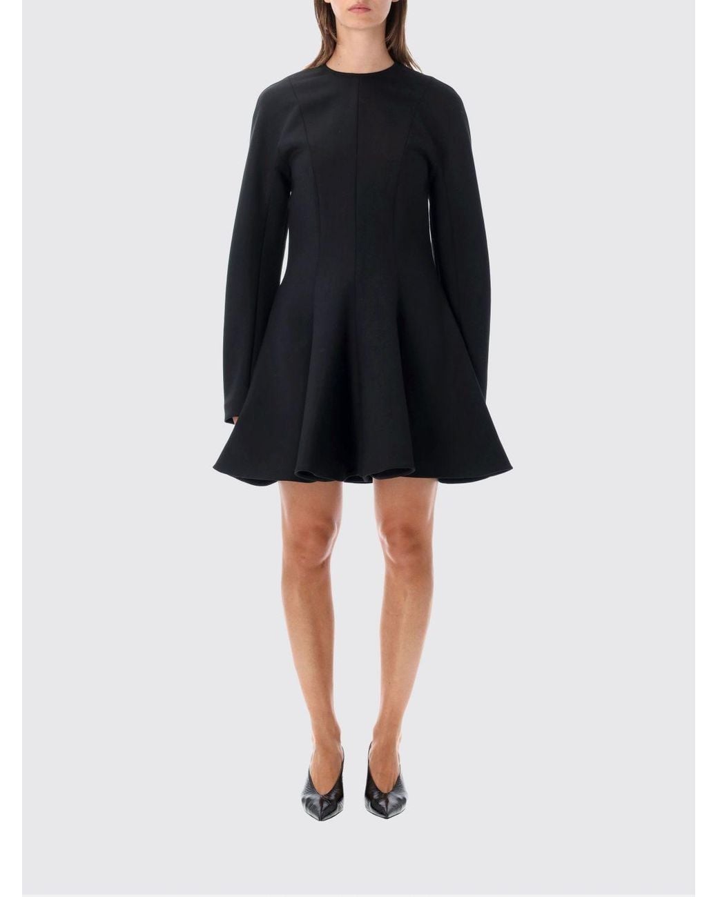 Stella McCartney Black A-Line Wool Blend Mini Dress With Long Sleeves
