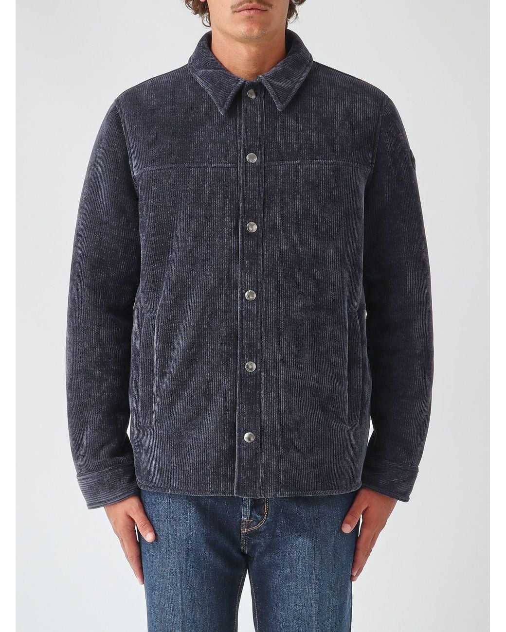 Colmar Blue Single-Breasted Velvet Overshirt With A Classic Collar And Button Closure for men