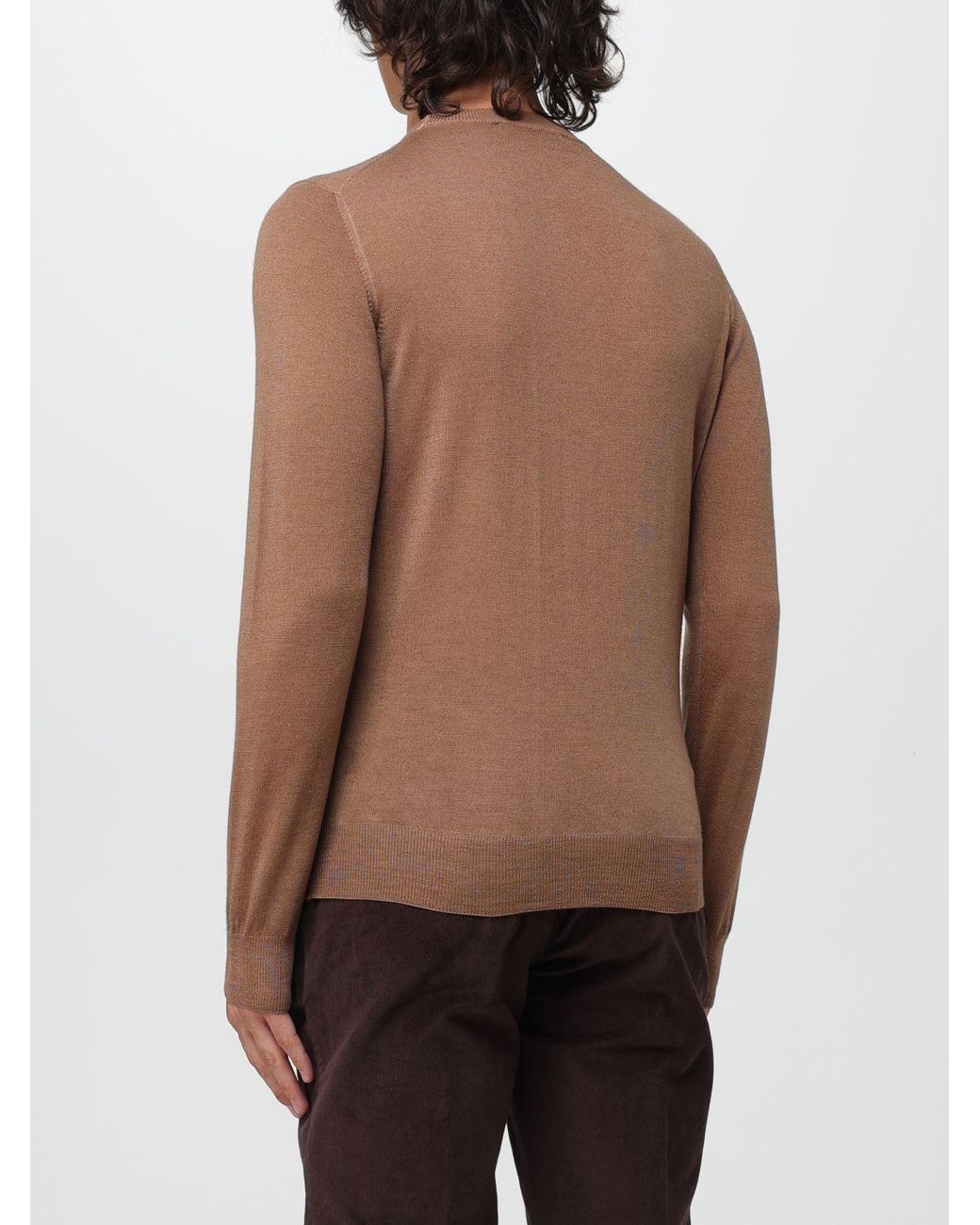 Brooksfield Brown Shawl Collar Ribbed Wool Cardigan With Buttons for men