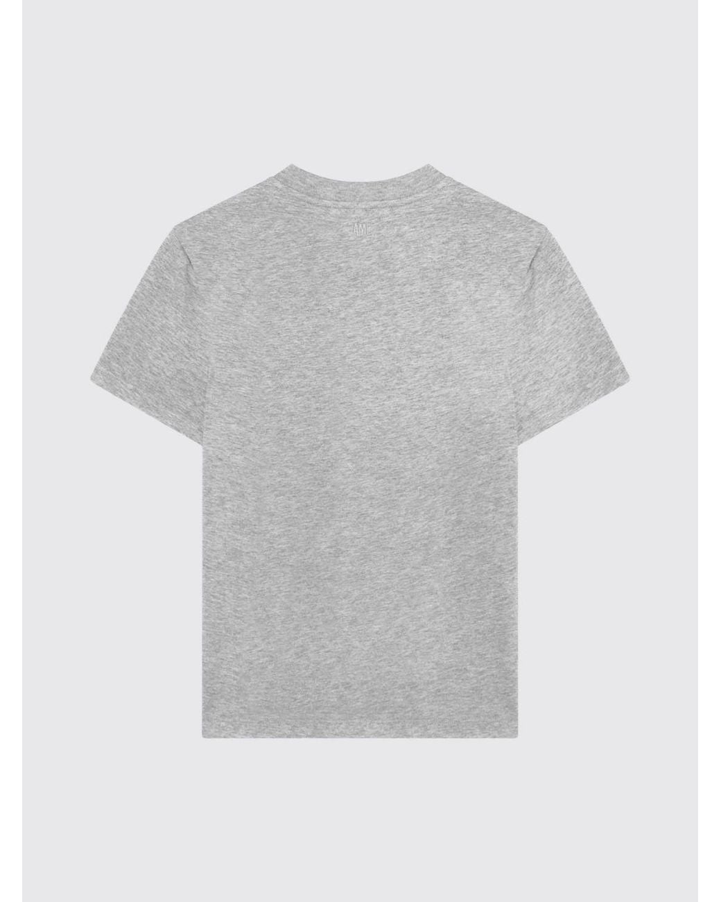 AMI Gray Cotton Logo T-Shirt