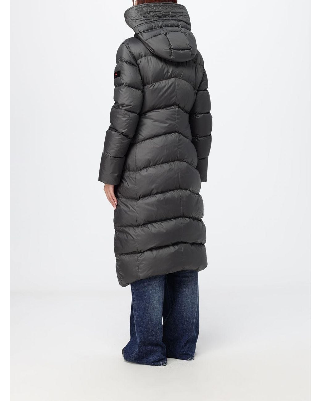 Peuterey Brown Long Quilted Nylon Puffer Coat With A Hood And High Collar