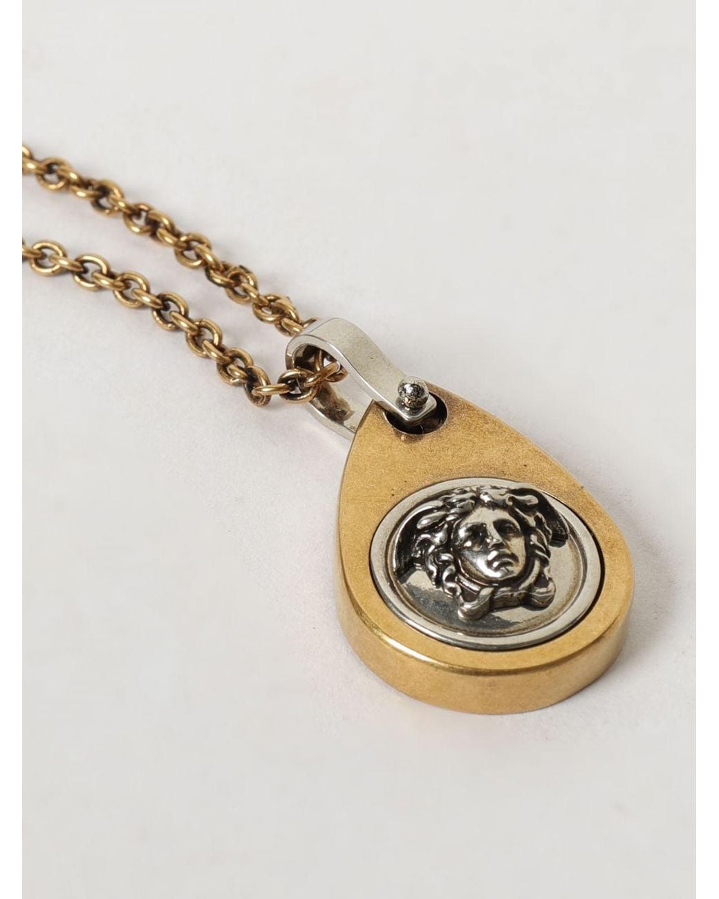 Versace Natural Two-Tone Brass Choker Necklace With Abstract Design for men