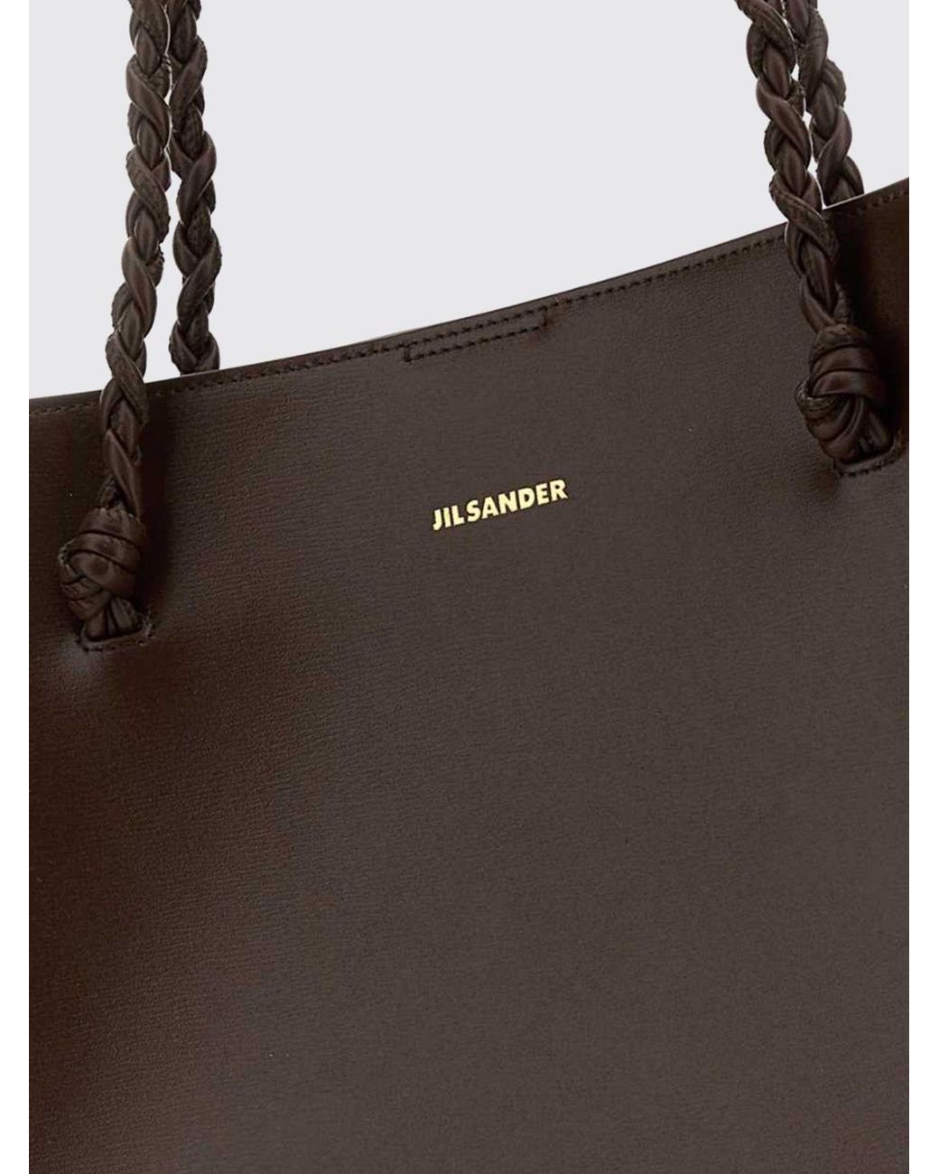 Jil Sander Brown Tangle Leather Shoulder Bag With Braided Handle And Logo