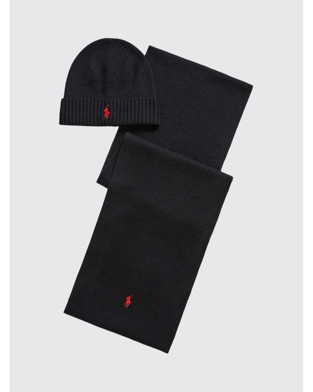Polo Ralph Lauren Black Two-Piece Set With Ribbed Pure Wool Hat And Scarf for men