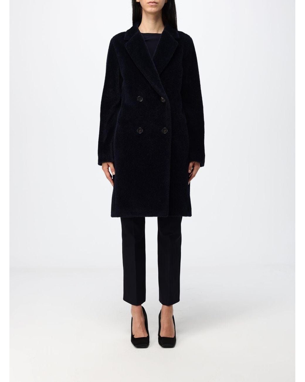 Max Mara Blue Knee-Length Double-Breasted Coat