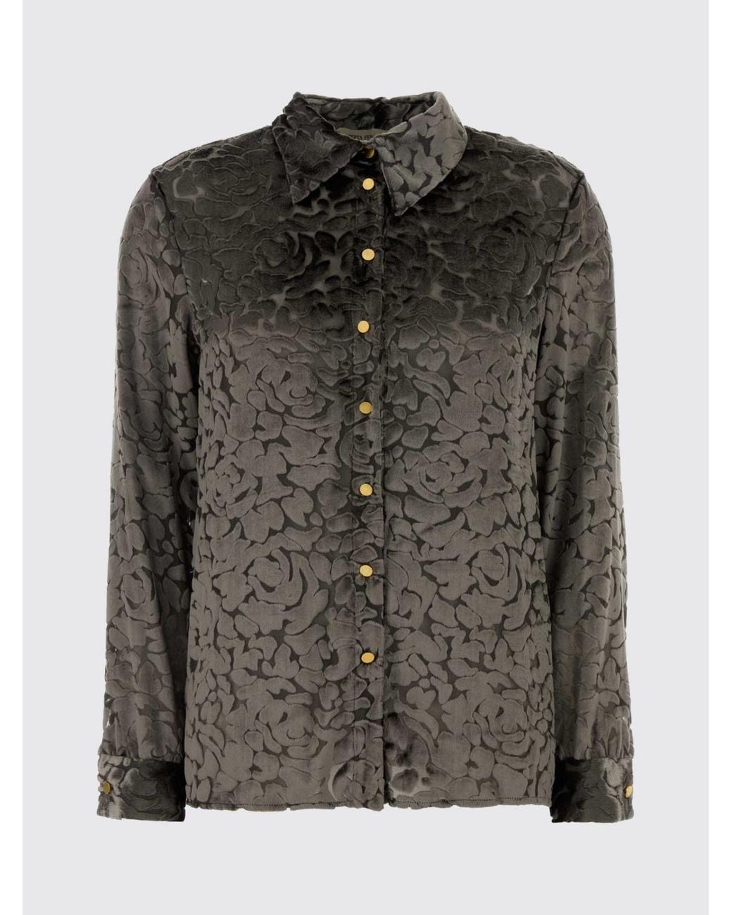 Alberta Ferretti Gray Long-Sleeved Velvet Shirt With A Classic Collar