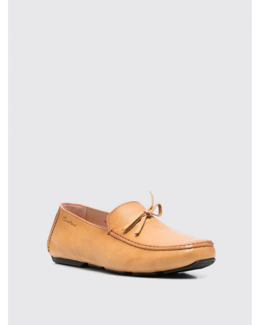 Santoni Orange Leather Loafers Casual Bow Detail for men
