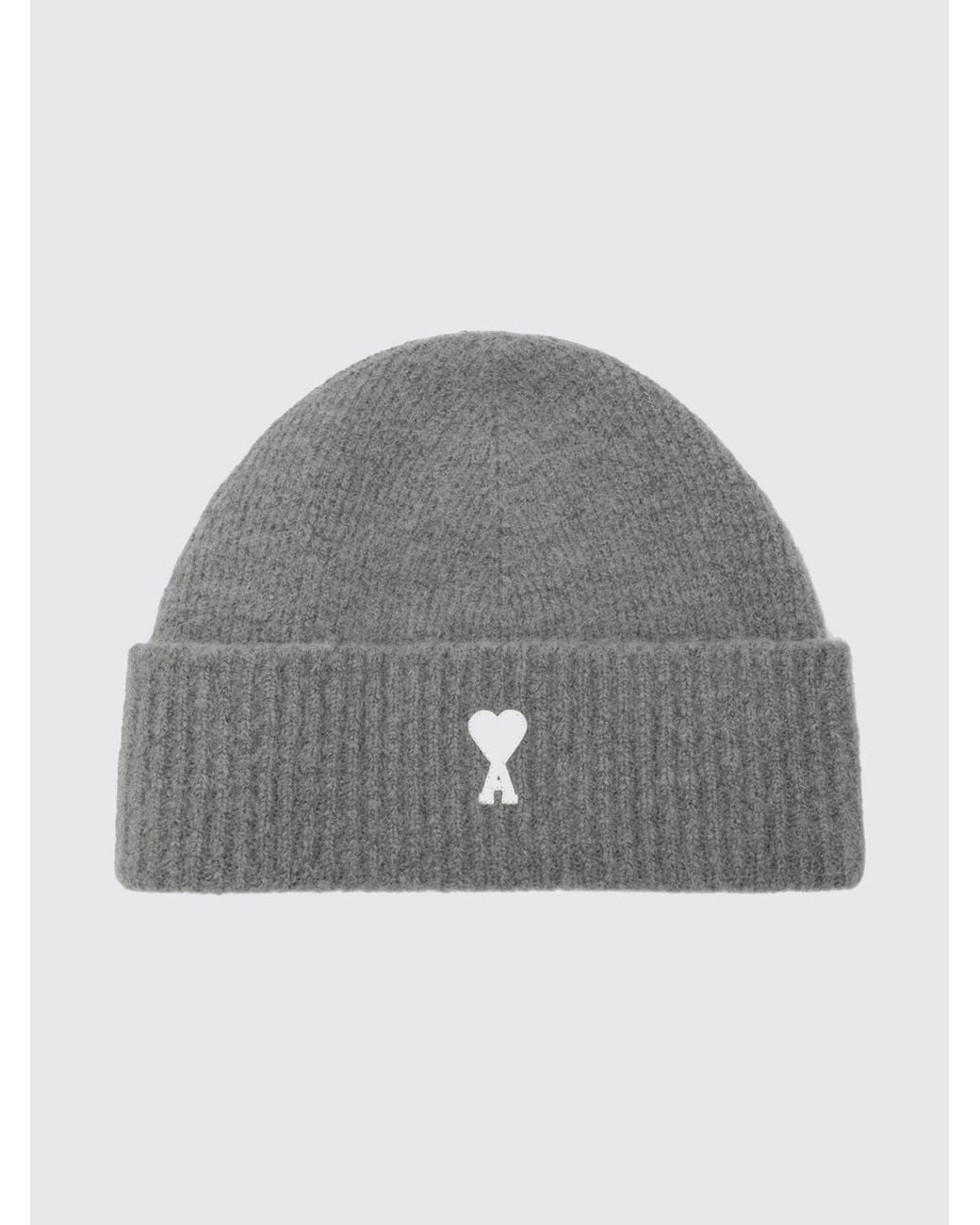 AMI Gray Wool And Alpaca Blend Beanie Hat With Embroidered Logo for men