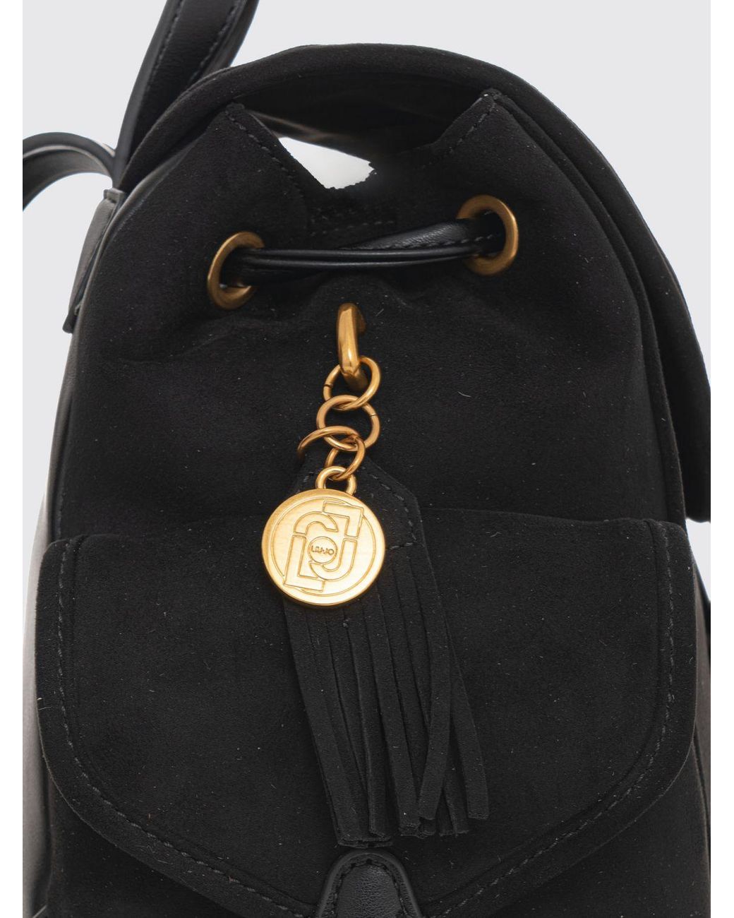 Liu Jo Black Faux Leather Backpack With Flap Closure And Logo Charm