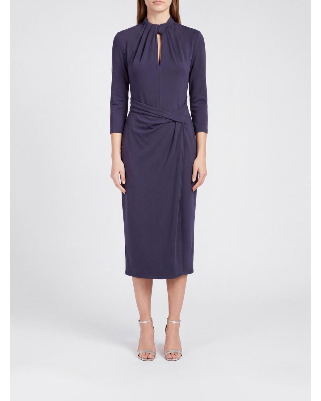 Giorgio Armani Blue Long-Sleeved Midi Sheath Dress