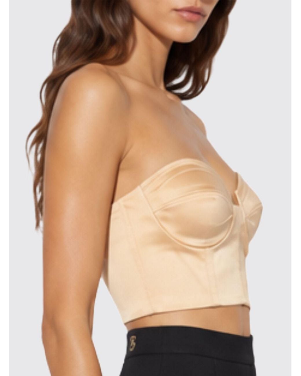 Elisabetta Franchi Black Cropped Crêpe Bustier Top With Sweetheart Neckline