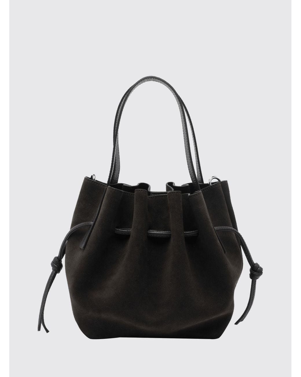 Yuzefi Black Scallop Suede Calfskin Mini Bucket Bag With Drawstring