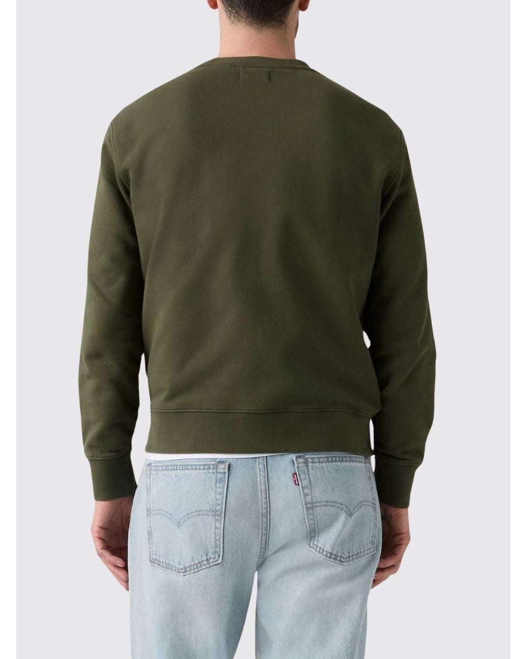 Levi's Green Pure Cotton Crewneck Sweatshirt With Dropped Shoulders And Tonal Logo for men