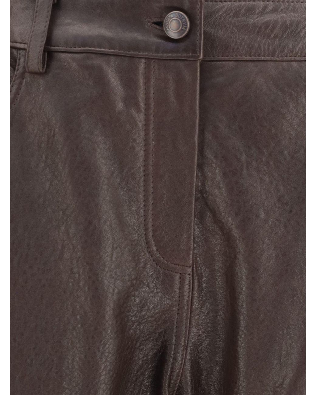 Magda Butrym Brown High-Waisted Smooth Leather Straight Trousers