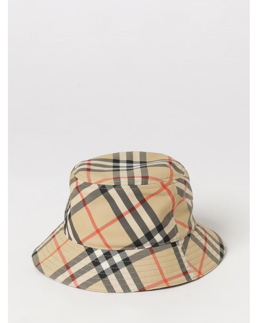 Burberry Natural Vintage Check Polyester Bucket Hat With Embroidered Logo for men