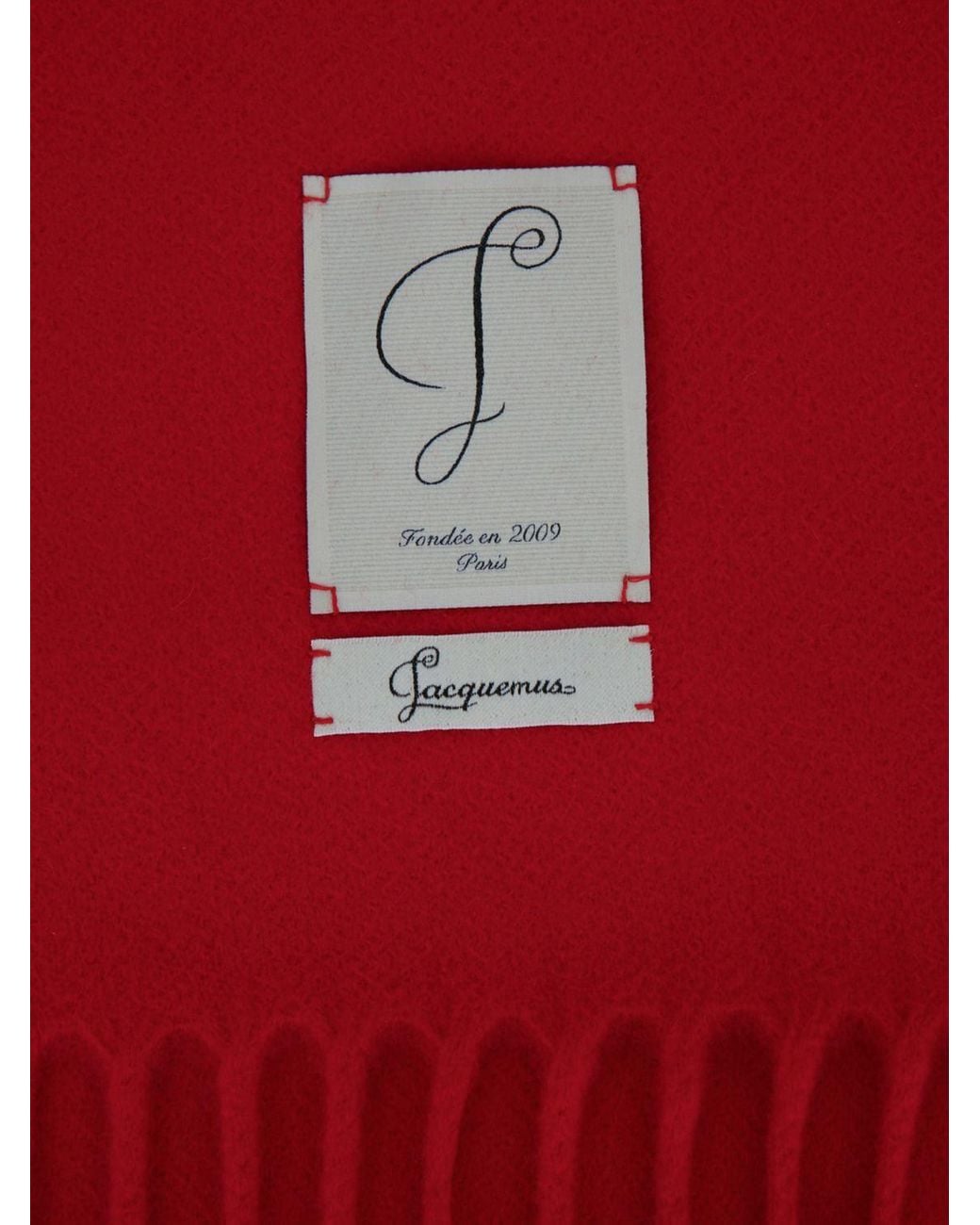 Jacquemus Red Colour-Block Wool-Blend Scarf With Fringes And Applied Logo