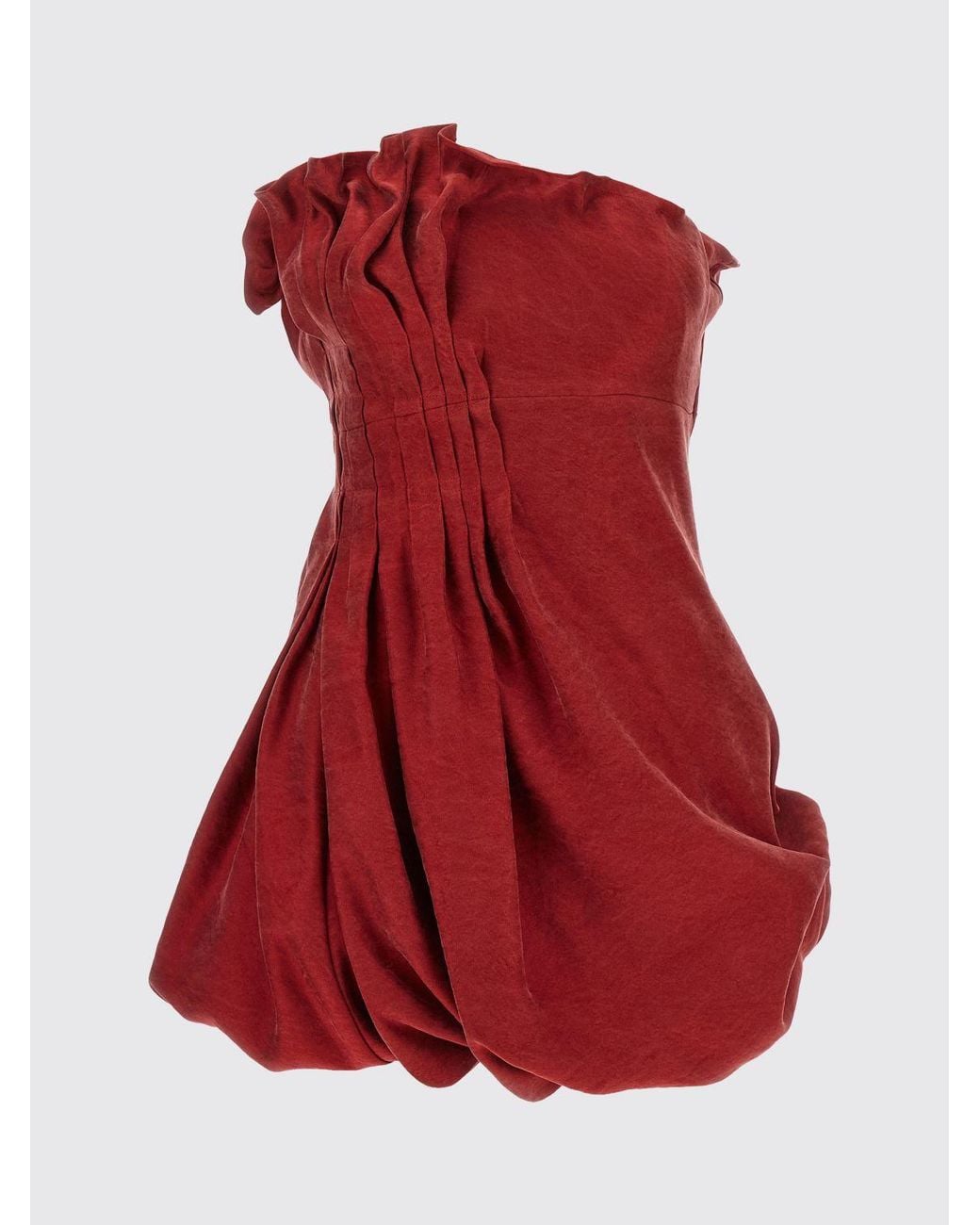 Magda Butrym Red Draped Silk Mini Dress With Asymmetrical Neckline