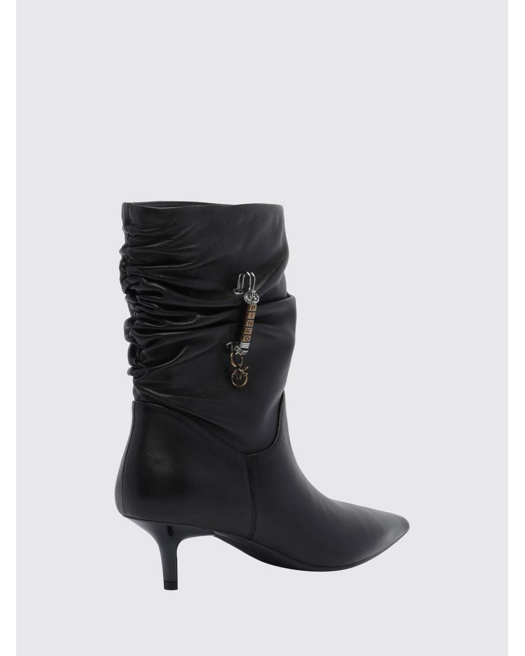 Pinko Black Gloria Ruched Leather Ankle Boots With Stiletto Heel And Love Birds Logo