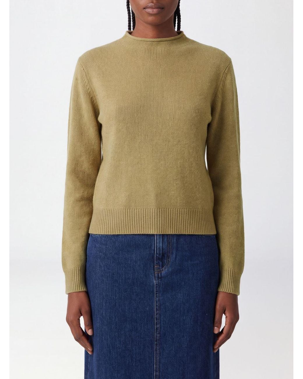 Lemaire Blue Crewneck 100% Cashmere Cardigan With Ribbed Trims