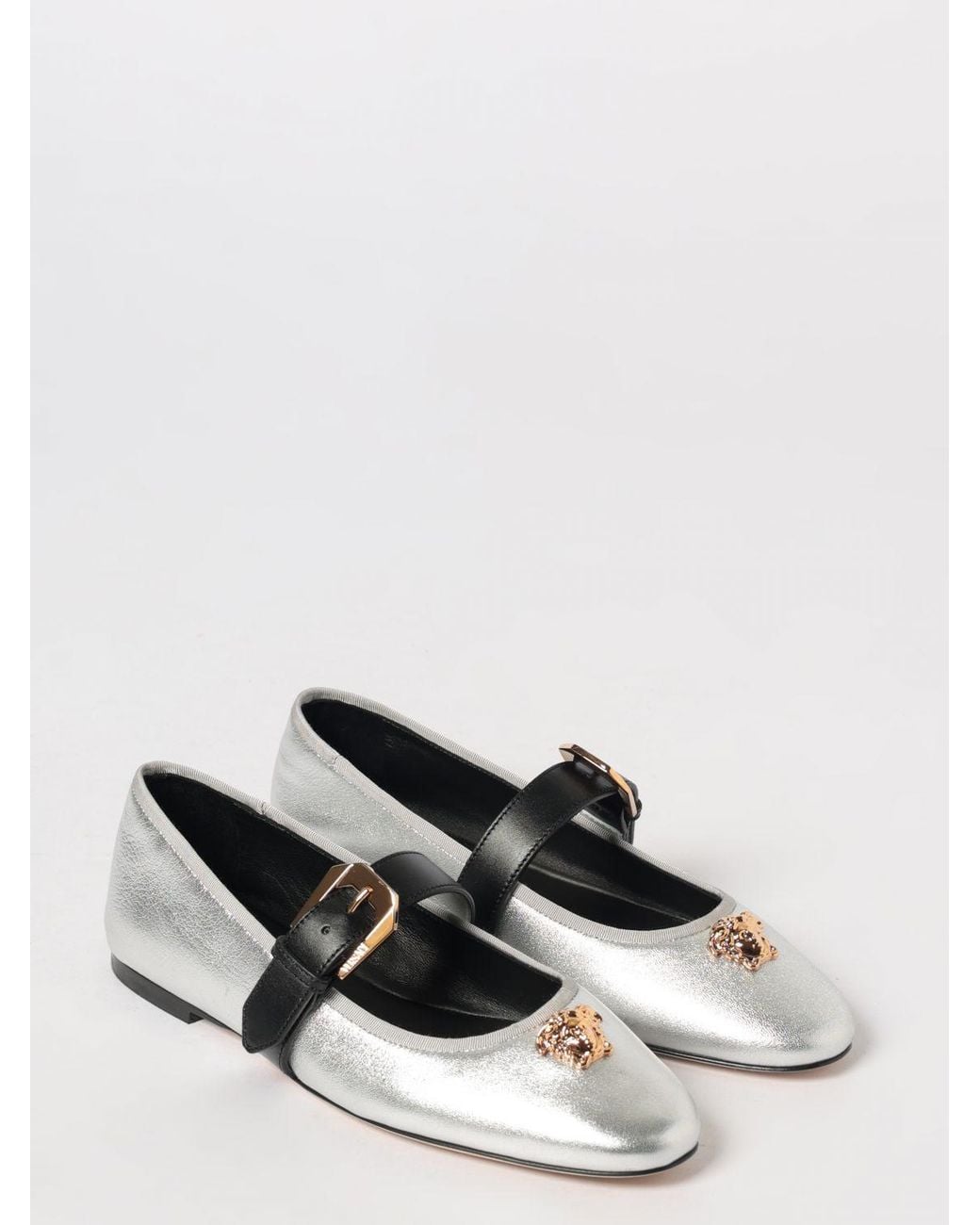Versace White Laminated Nappa Ballerina Flats