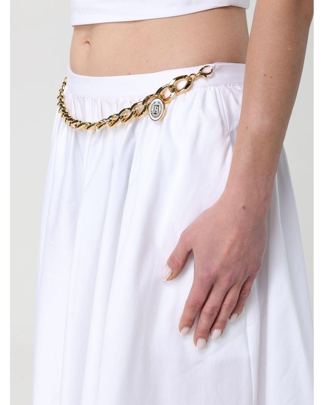 Elisabetta Franchi White Cotton Midi Skirt With Chain