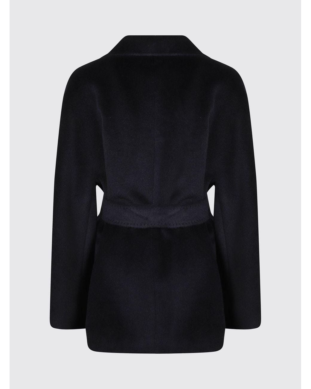 Tagliatore Black Short Alpaca Wool Belted Robe Coat
