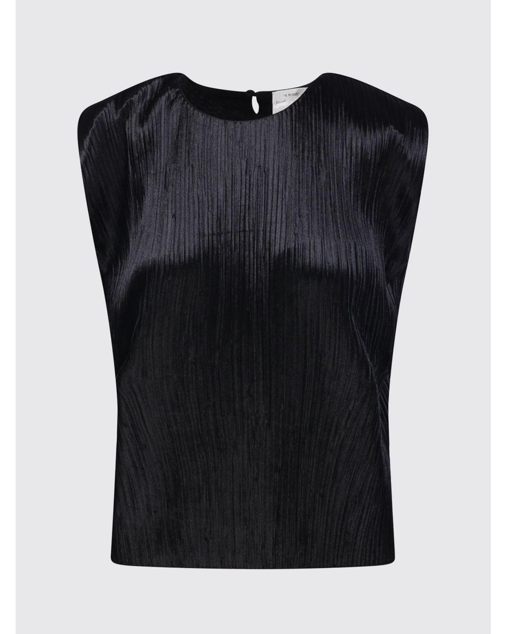 Forte_forte Blue Sleeveless Pleated Technical Fabric Top With Crew Neck