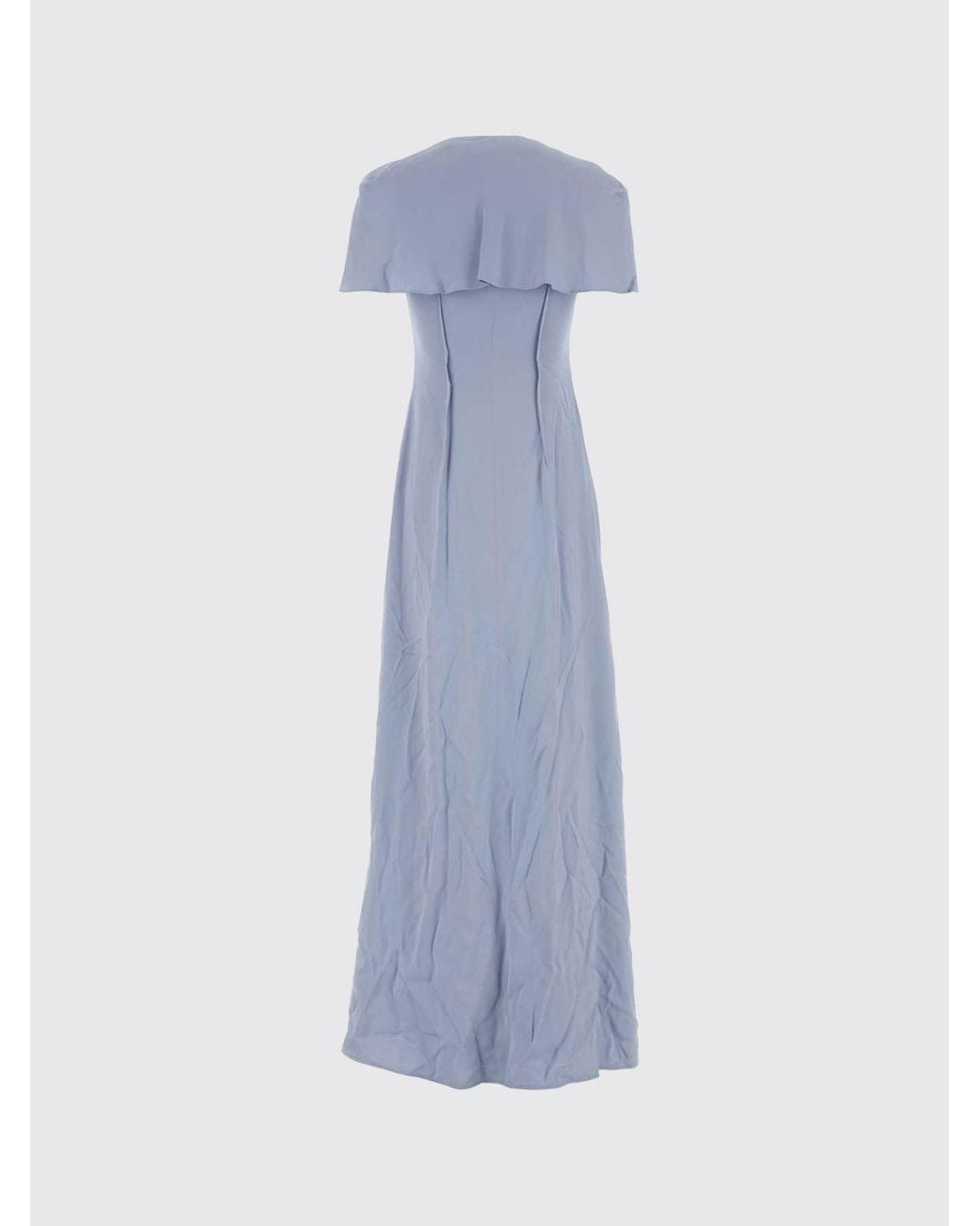 Jil Sander Blue Long V-Neck Satin Evening Gown