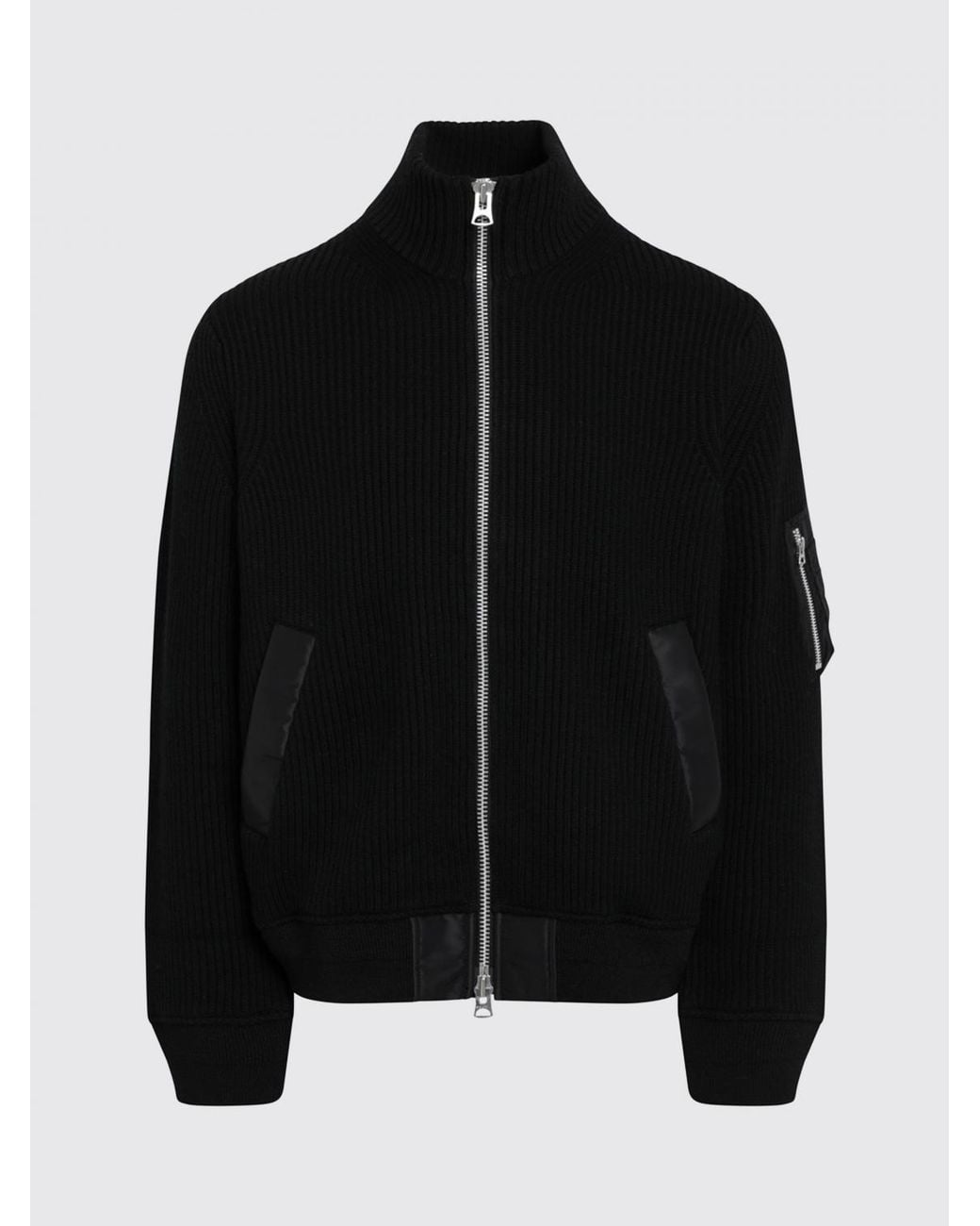 SACAI X CARHARTT WIP Black Ribbed Wool Zip-Up Cardigan With High Neck for men
