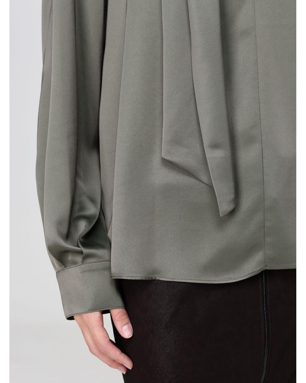 Pinko Gray Satin Blouse With Pussy-Bow Neck, Long Sleeves And Dropped Shoulders