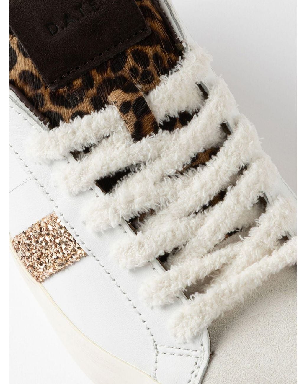 Date White Hill Low-Top Leather Sneakers With Animal Print And Glitter Inserts