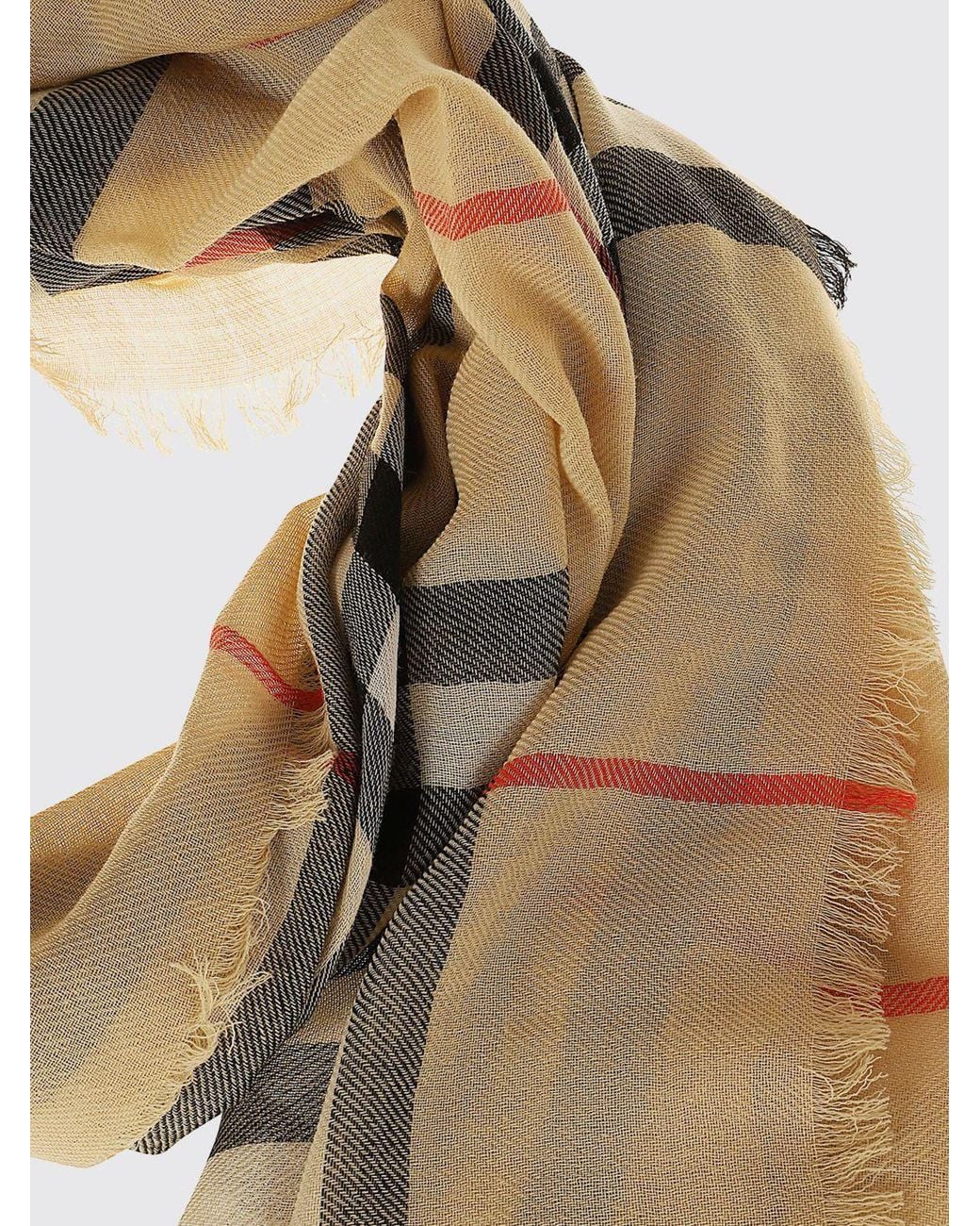 Burberry Natural Vintage Check Pure Wool Scarf With Fringes