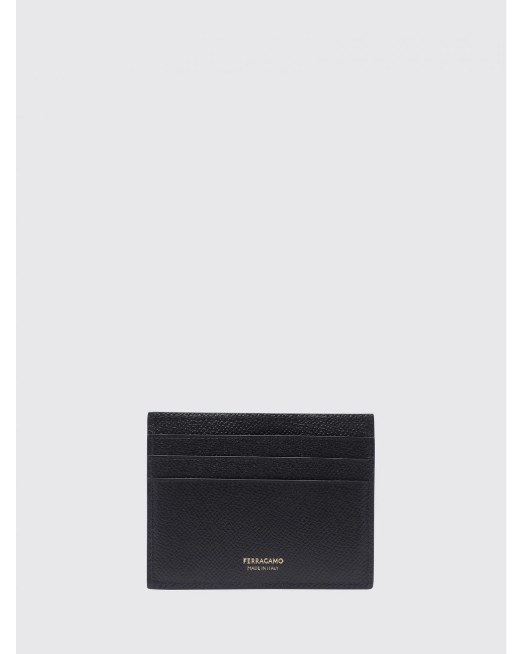 Ferragamo White Grained Calf Leather Card Holder With Gancini Logo for men