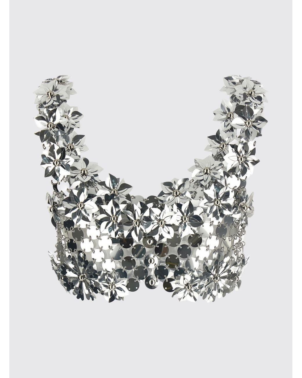 Rabanne Blue Crop Top With Discs And 3D Flowers
