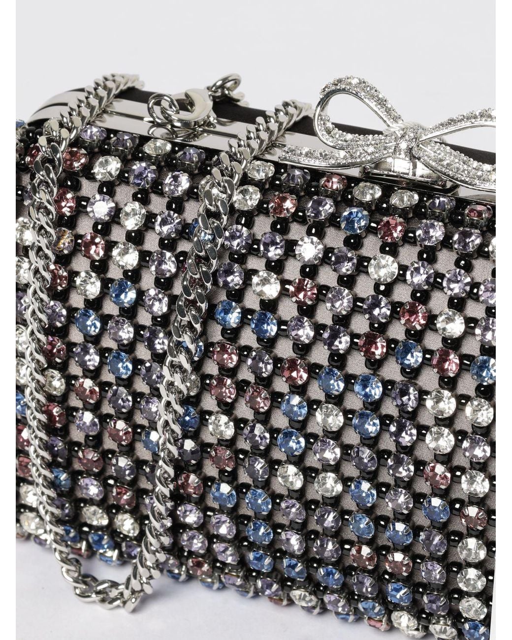 Self-Portrait Gray Multi Crystal Chainmail Clutch