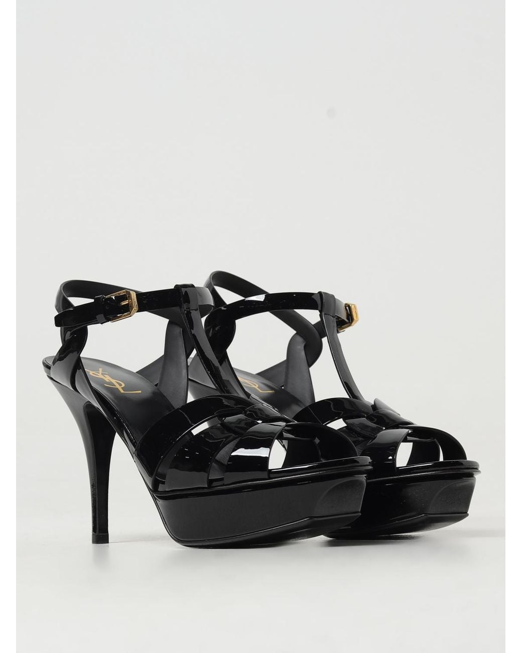 Saint Laurent Black Elegant Platform Sandals With High Heel And Ankle Strap Closure