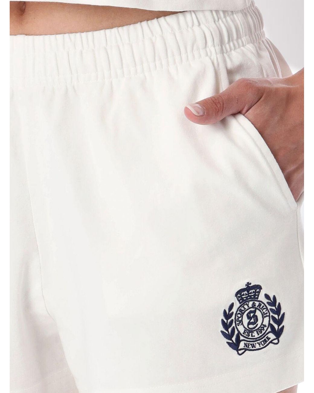 Sporty & Rich White Sporty &Amp Rich Cotton Jogging Shorts With Embroidered Logo Crest
