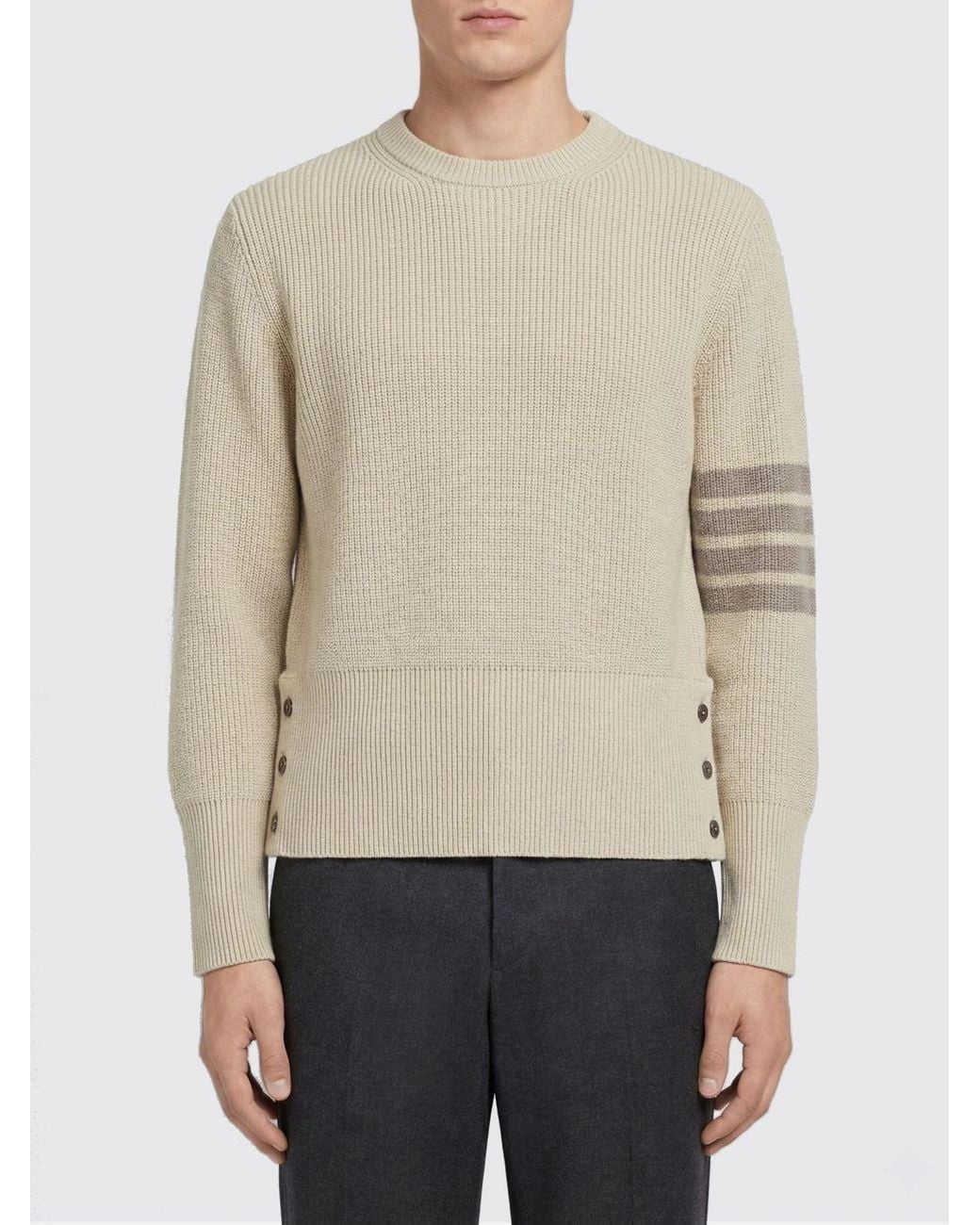 Thom Browne Baumwoll-Rundhalspullover in Natural für Herren