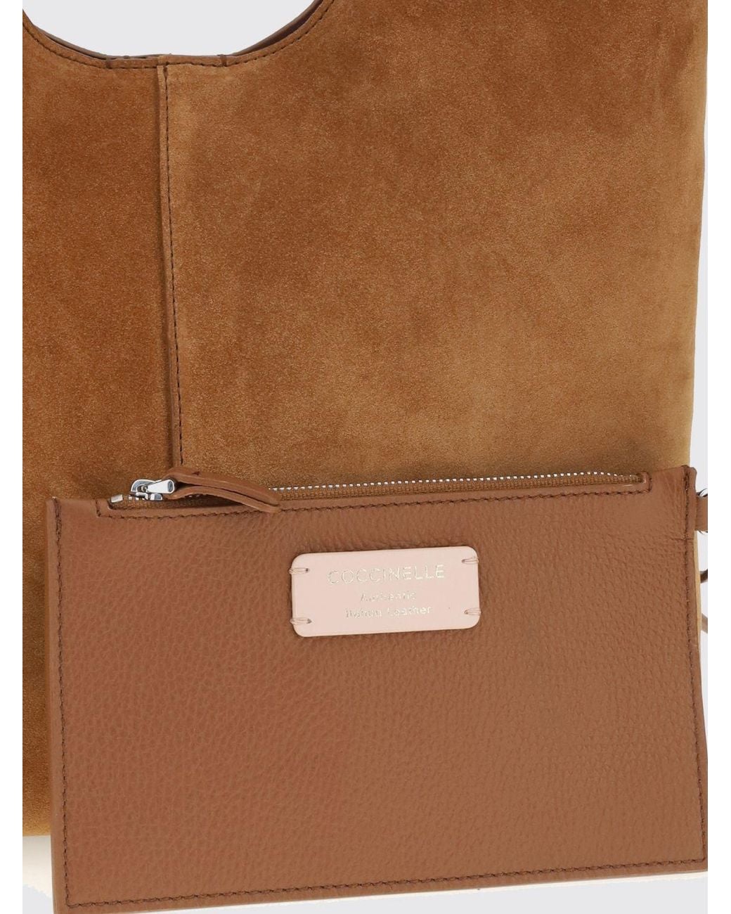 Coccinelle Brown C-Easy Suede Shoulder Bag With Removable Inner Pouch