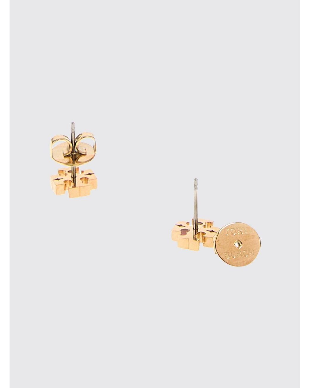Tory Burch Pink Double T Logo Brass Stud Earrings