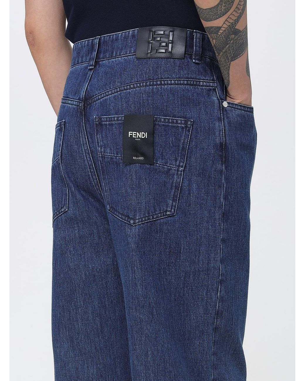 Fendi Blue Wide-Leg Cotton Denim Jeans for men