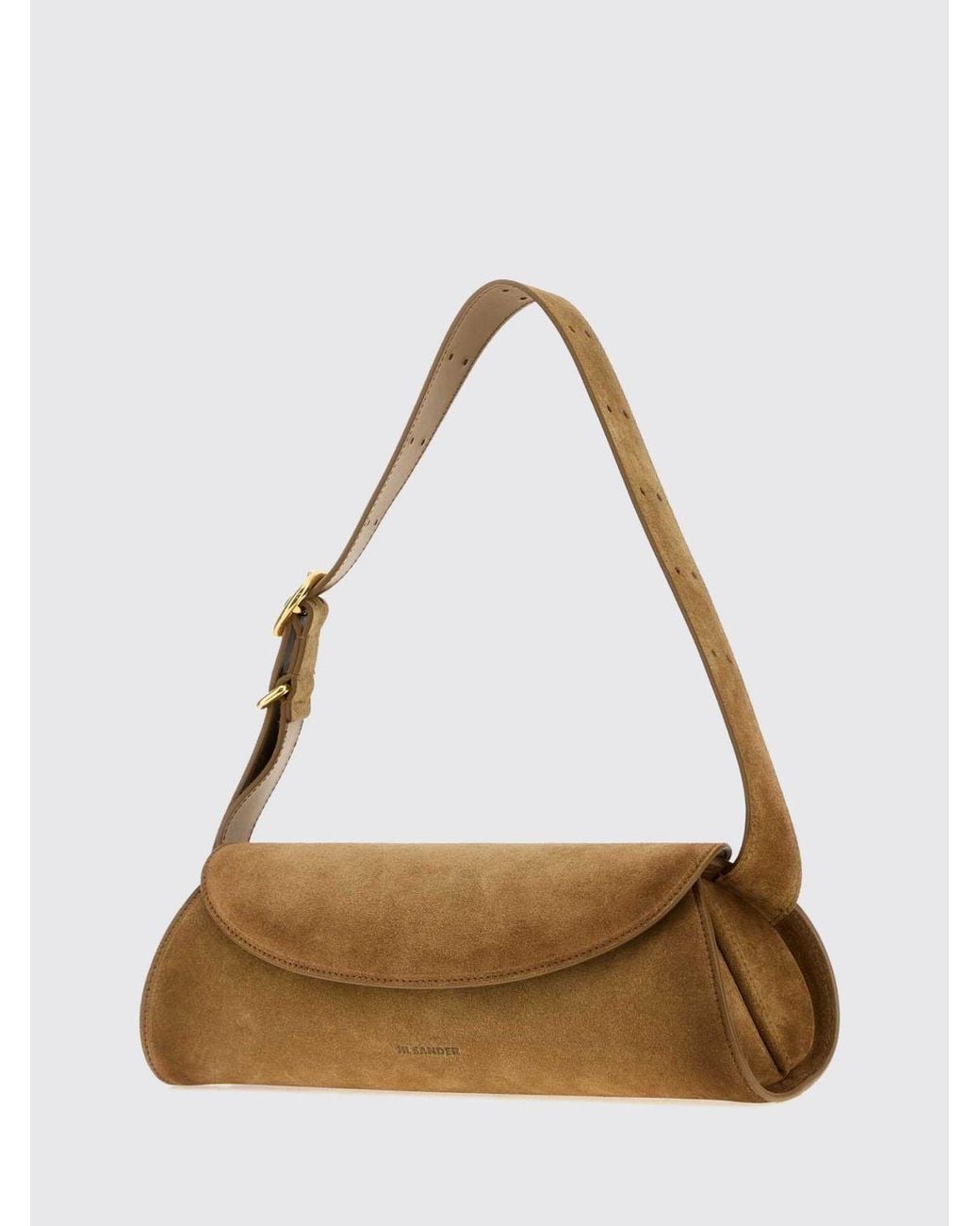 Jil Sander Natural Cannolo Suede Calfskin Crossbody Bag With Embossed Logo