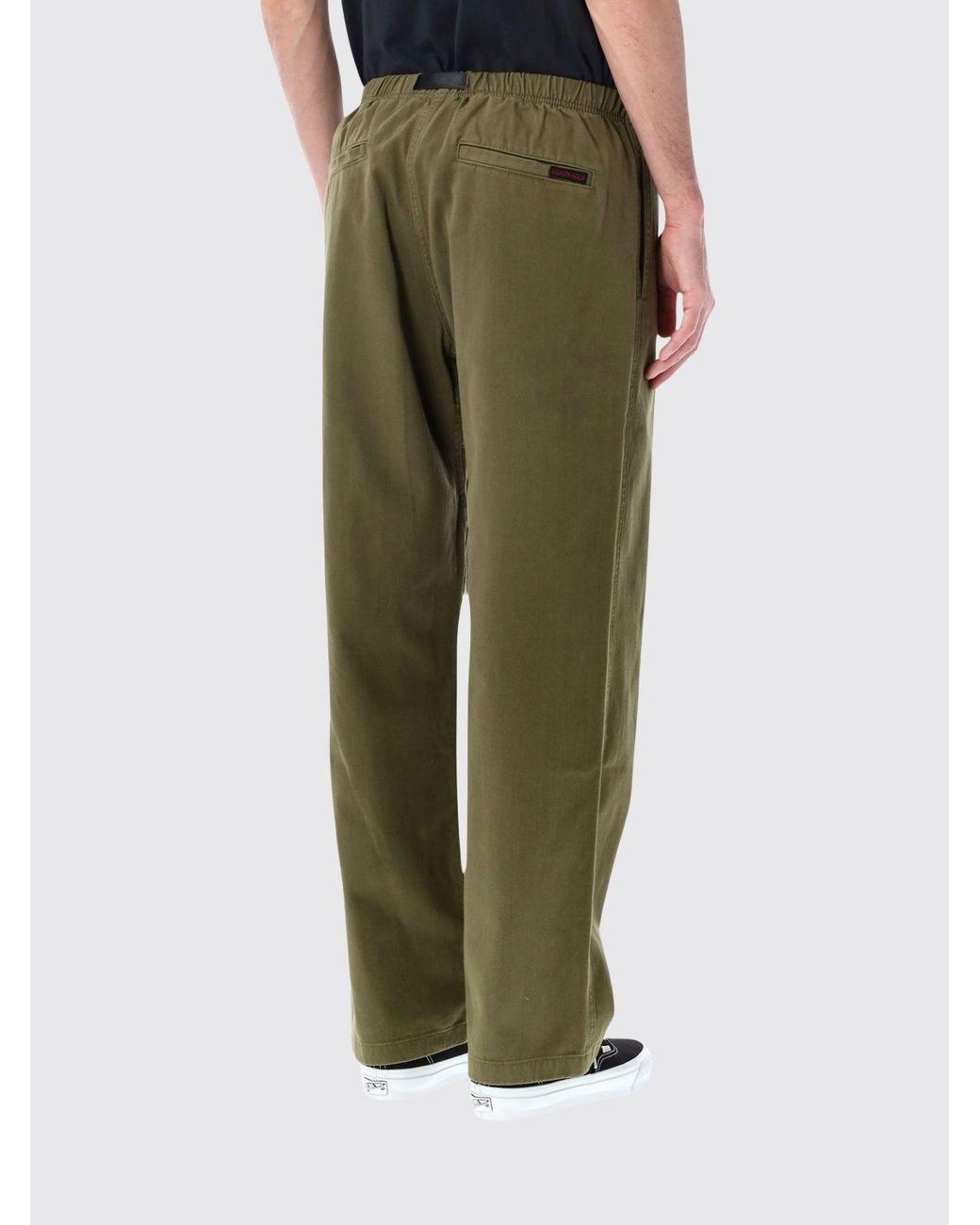 Gramicci Green Wide Leg Cotton Drawstring Trousers With America Pockets for men