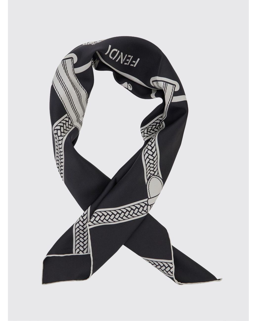 Fendi Black Selleria Graphic Print Square Silk Foulard