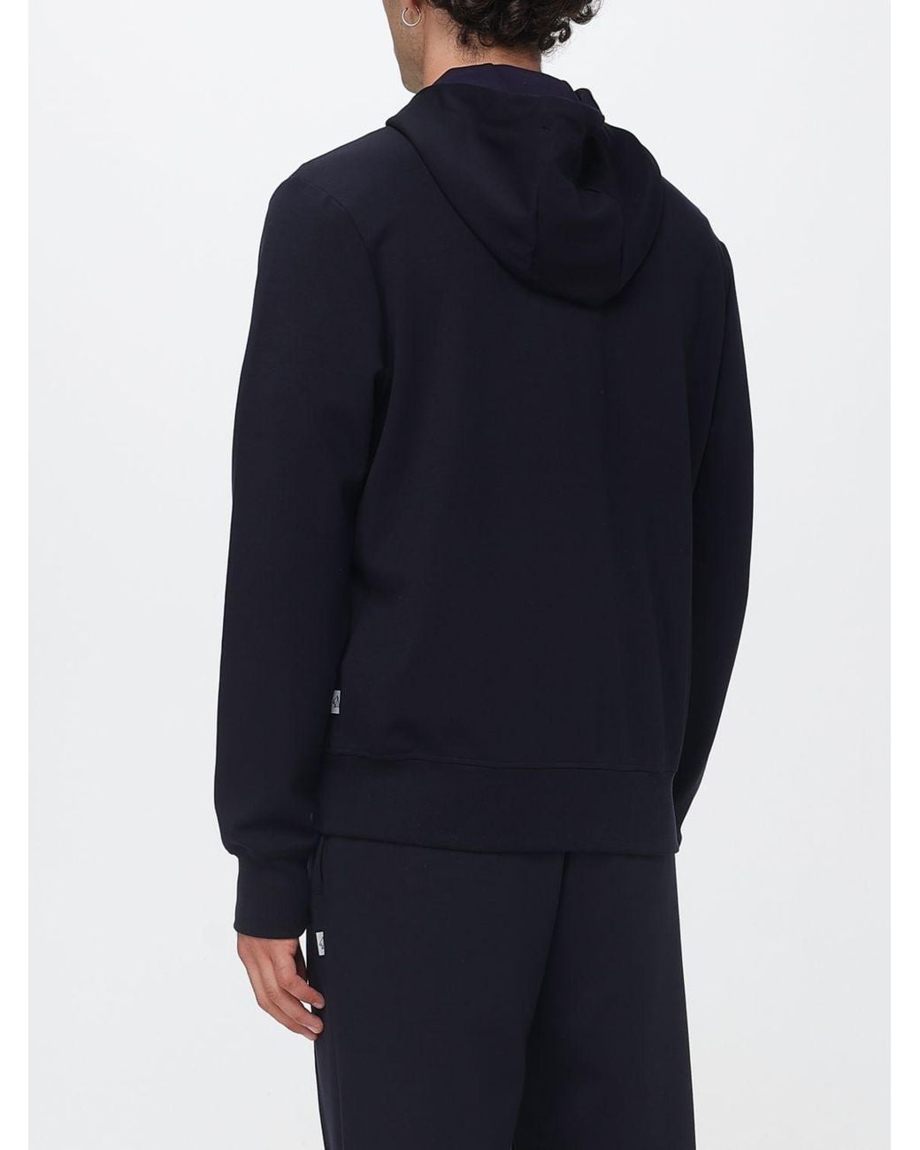 Paul Smith Blue Cotton Zip-Up Hoodie With Dropped Shoulders for men