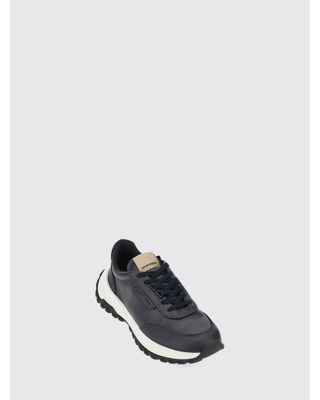 Emporio Armani White Grained Leather Low Top Sneakers With Serrated Sole for men
